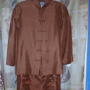 "Clio Top & Skirt" 100% Silk, BEAUTIFUL, Beads, Embroidered, VNTG Oriental Style